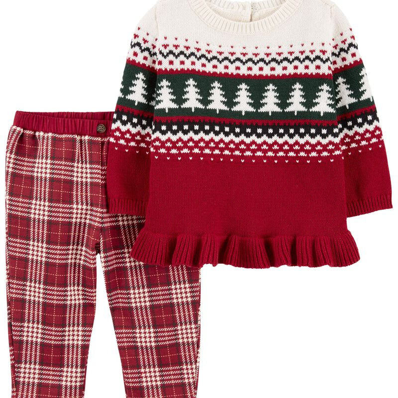 Baby 2-Piece Holiday Peplum Top & Fleece Pant Set | Carter's