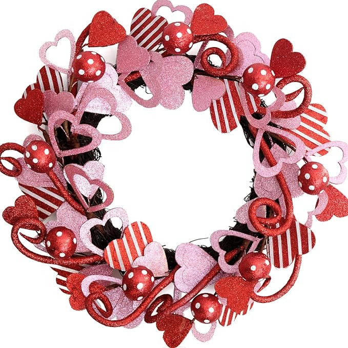 Bibelot Valentines Day Red Pink Glitter Heart Wreath for Front Door and Home, Wedding Red Glitter... | Amazon (US)