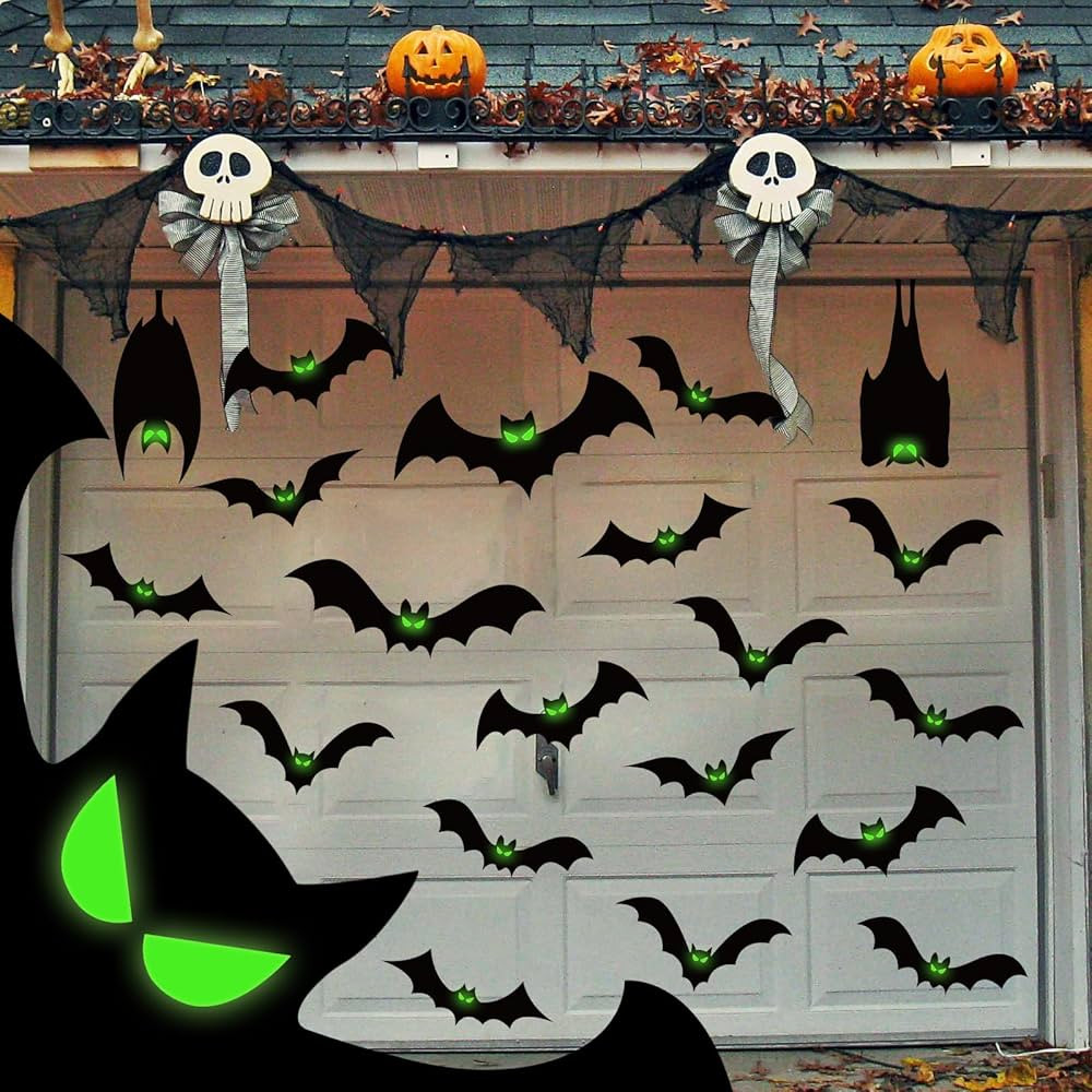 24 Pcs Halloween Garage Door Decorations Magnets Bats with Glow in The Dark Eyes Luminous Magneti... | Amazon (US)