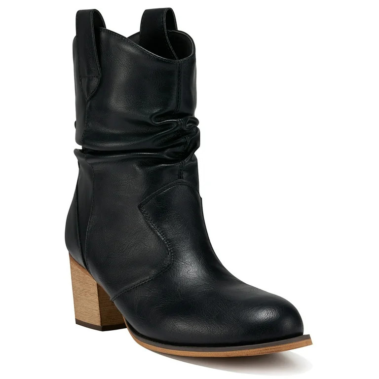 HISEA Cowgirl Boots Women Western Boots with Pull-Up Tabs Mid Calf Ladies Cowboy Fashion Boots Bl... | Walmart (US)