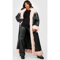 Womens Plus Faux Fur Trim Pu Coat - Black - 14 | boohoo (US & Canada)