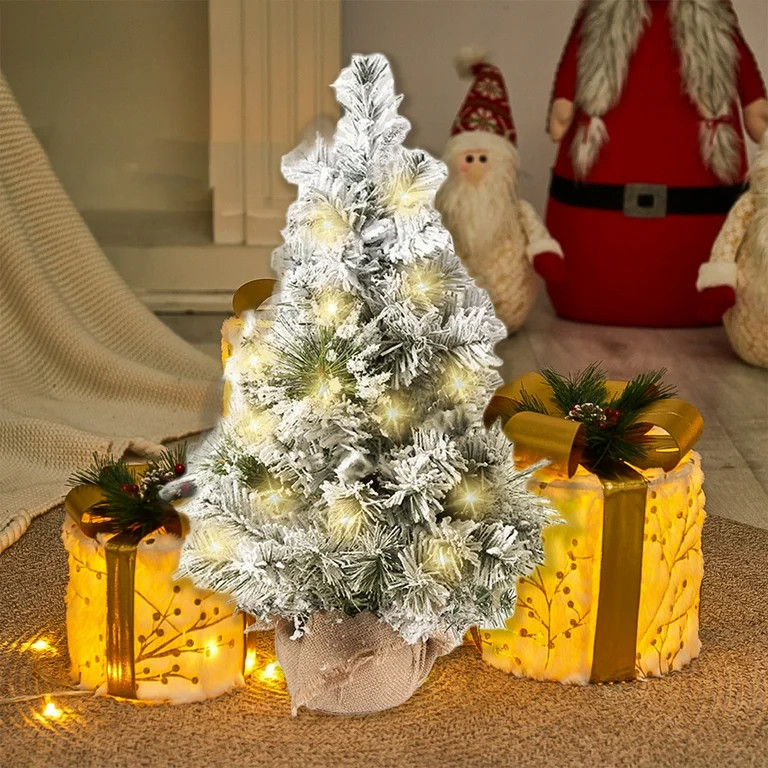 Mini Christmas Tree With Lights,24In/2ft Snow Flocked Pre-lit Tabletop Christmas Tree with Decora... | Walmart (US)