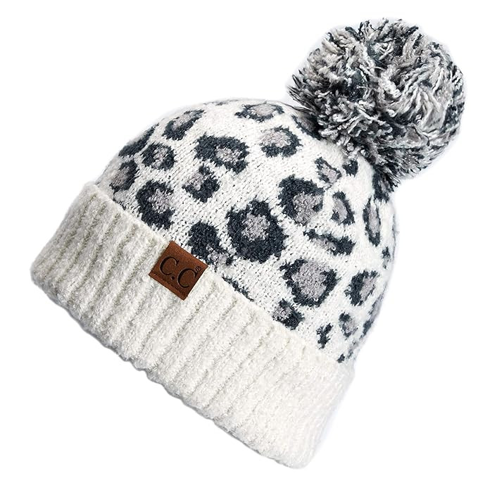 C.C Exclusives Soft Beanie hat with Leopard Pattern and Fur Pom(HAT-7001)(SF-7001) | Amazon (US)