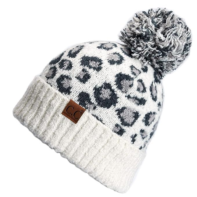 C.C Exclusives Soft Beanie hat with Leopard Pattern and Fur Pom(HAT-7001)(SF-7001) | Amazon (US)