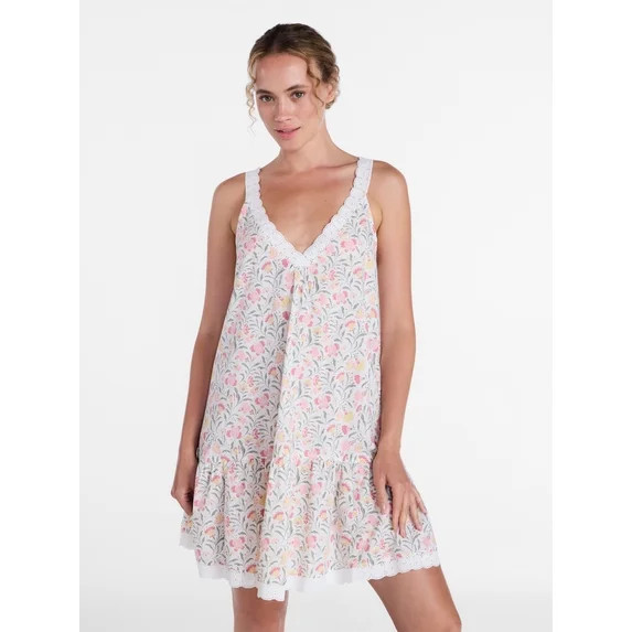 Joyspun Women’s V Neck Woven Sleep Chemise, Sizes XS-3X | Walmart (US)