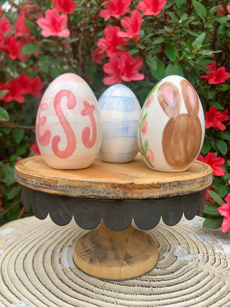 Personalized Ceramic Easter Eggs Preppy Gingham Blue Pink and | Etsy | Etsy (US)