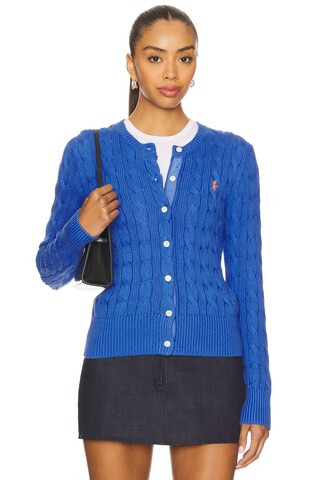 Polo Ralph Lauren Cable Knit Cotton Crewneck Cardigan in Classics Blue from Revolve.com | Revolve Clothing (Global)