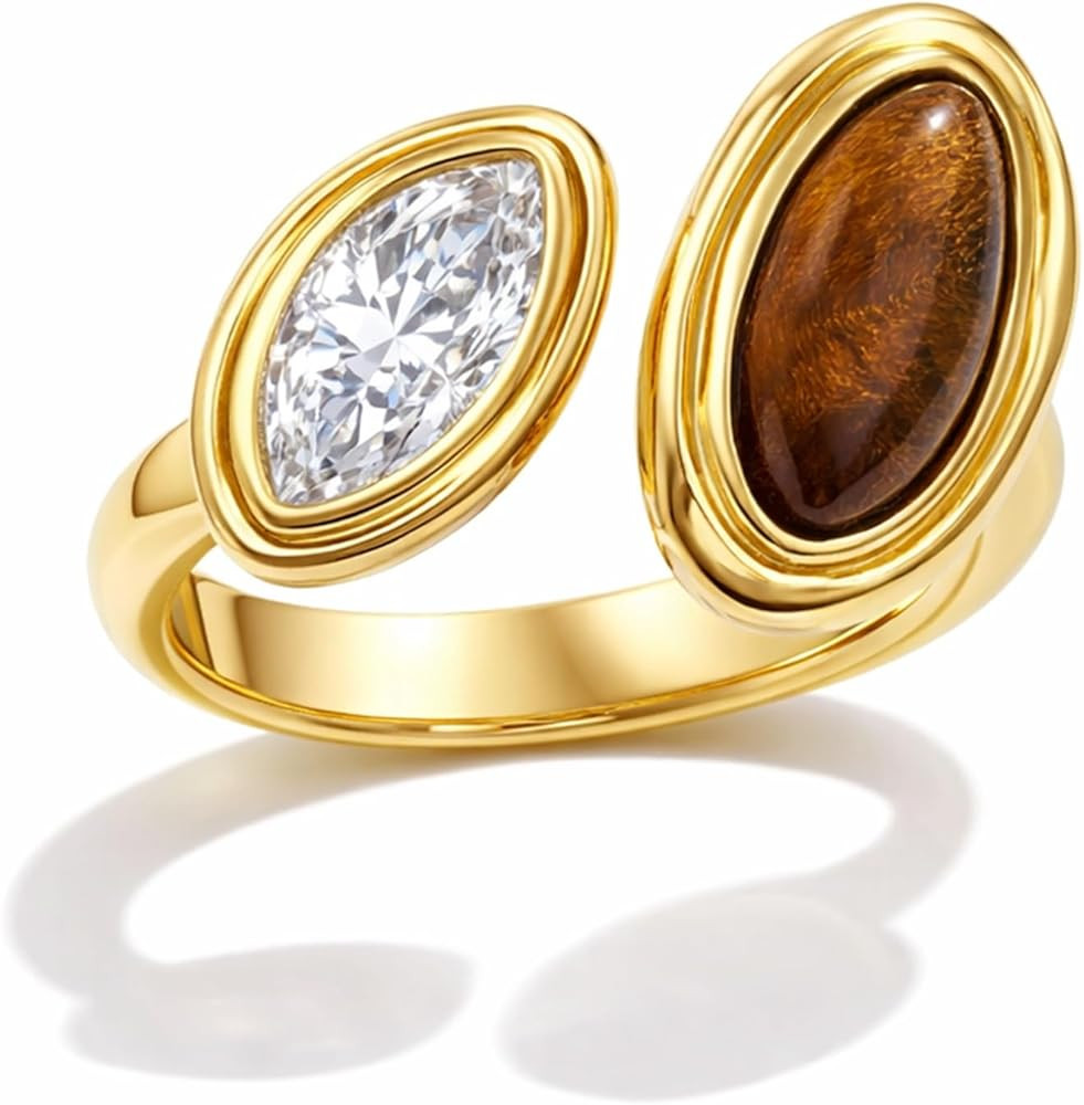 Mchic Adjustable Chunky Rings for Women: Dainty Natural Gemstone Ring Stainless Steel 18K Gold/Si... | Amazon (CA)