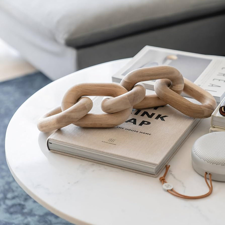 Book Shelf Decor Items - Acacia Wood Chain Link Decor, Coffee Table Accessories, Bookshelf Decors... | Amazon (US)