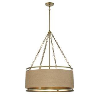 Minka Lavery Windward Passage 6-Light Soft Brass Drum Pendant with Natural Brown Rope Shade 3866-... | The Home Depot