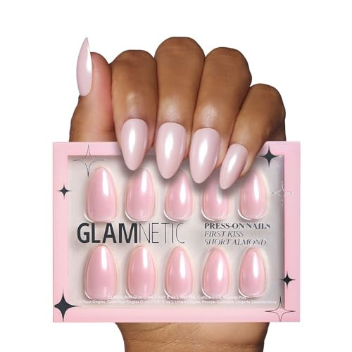 Glamnetic Press On Nails - First Kiss | Short Almond Neutral Pink Nails with a Glaze Finish | 15 Sizes - 30 Nail Kit with Glue | Amazon (US)