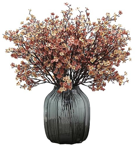 JAKY-Global Babys Breath Silk Artificial Flowers Bulk With Vase 10pcs for Fall Decor Fake flower bouquet Home Kitchen Indoor Bouquet Floral Arrangement Table Centerpieces Decor(Beige Brown Vase) | Amazon (US)