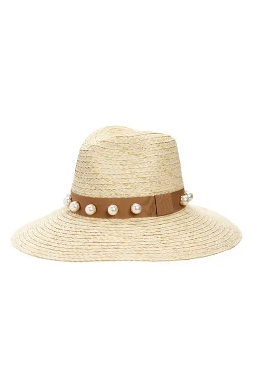 btb Los Angeles Dylan Imitation Pearl Sun Hat in Natural at Nordstrom, Size Small | Nordstrom