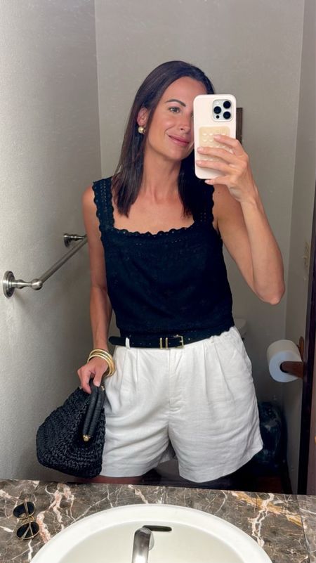 Coming at ya with a bathroom selfie from our airbnb! Had to show you this outfit! Loving the details in the crop tank! I’ve also been using this black raffia clutch so much and absolutely love it!! 

#LTKfindsunder50 #LTKitbag #LTKstyletip