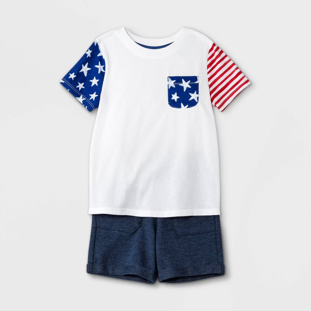 Toddler Boys' Americana Flag Short Sleeve T-Shirt and French Terry Pull-On Shorts Set - Cat & Jack W | Target