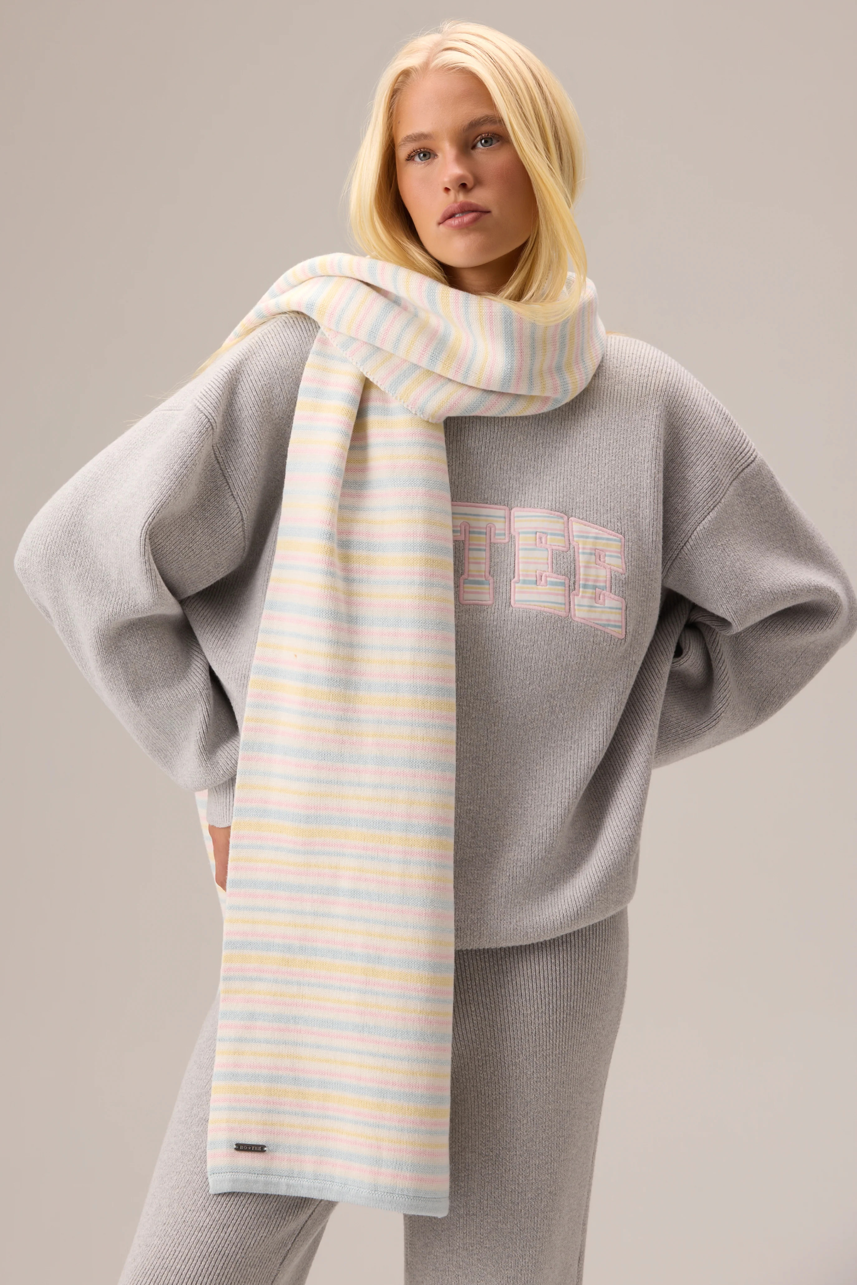 Ribbed Knit Oversized Scarf in Confetti Stripe | Bo+Tee