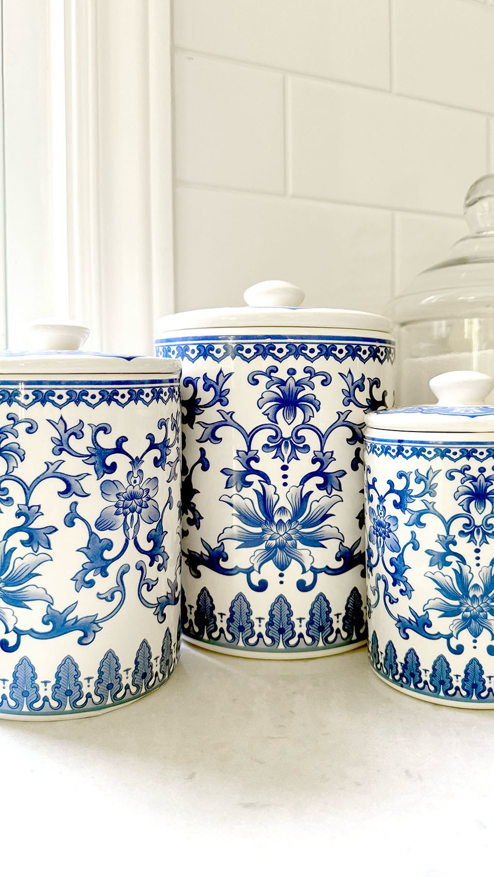 Blue and white canisters  from @wayfaircanada add happy color to this side of our kitchen!💙
#WayfairCAPartner
#WayfairCAHome