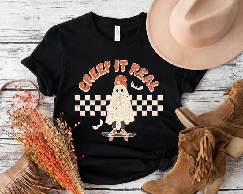 Retro Halloween shirt, Creep it Real Shirt, Vintage Ghost Halloween Shirt, Witch Shirt, Retro Fal... | Etsy (US)