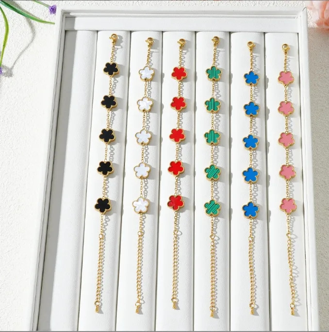 Hot Sell Clover Petal Bracelet For Men and Women jewelry Leaf Bracelets 18K Gold Plate Agate Diam... | DHGate