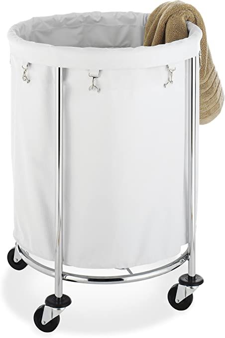 Whitmor Round Commercial Removable Liner and Heavy Duty Wheels-Chrome Laundry Hamper, Silver and ... | Amazon (US)