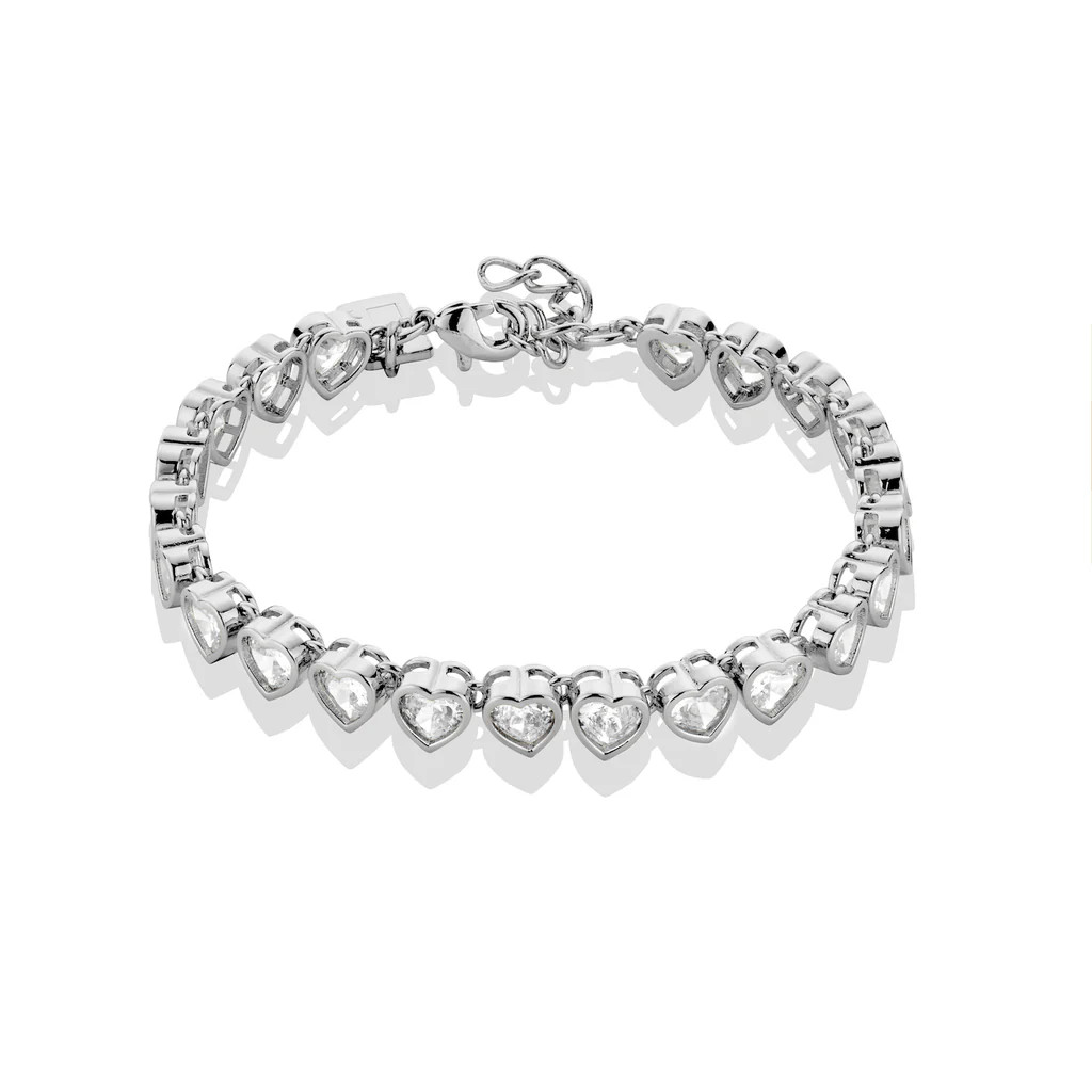 Silver Heart Tennis Bracelet with White Stones | Rosie Fortescue Jewellery