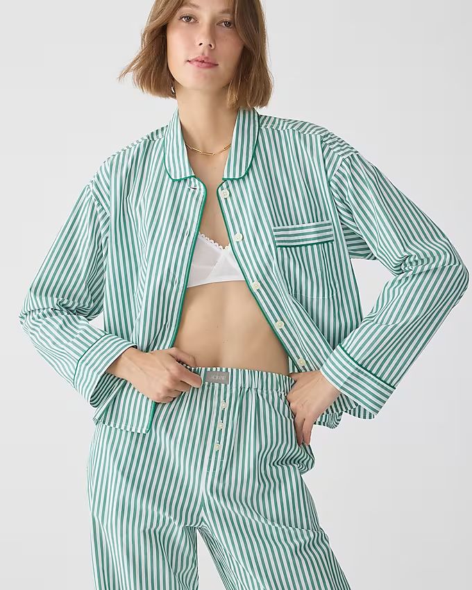 Long-sleeve cropped pajama pant set in striped cotton poplin | J.Crew US