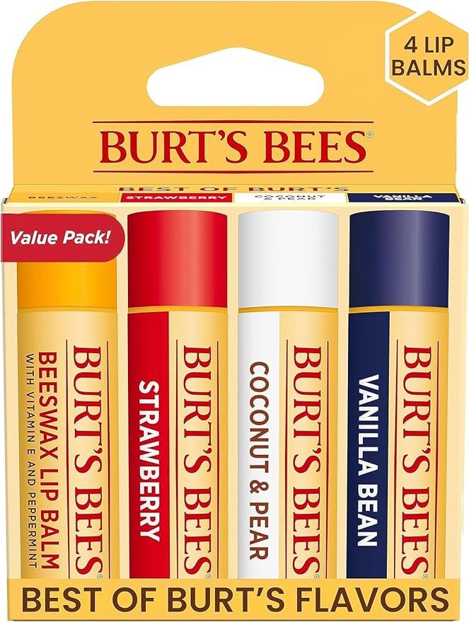 Burt's Bees Lip Balm Easter Basket Stuffers - Beeswax, Strawberry, Coconut and Pear, and Vanilla ... | Amazon (US)