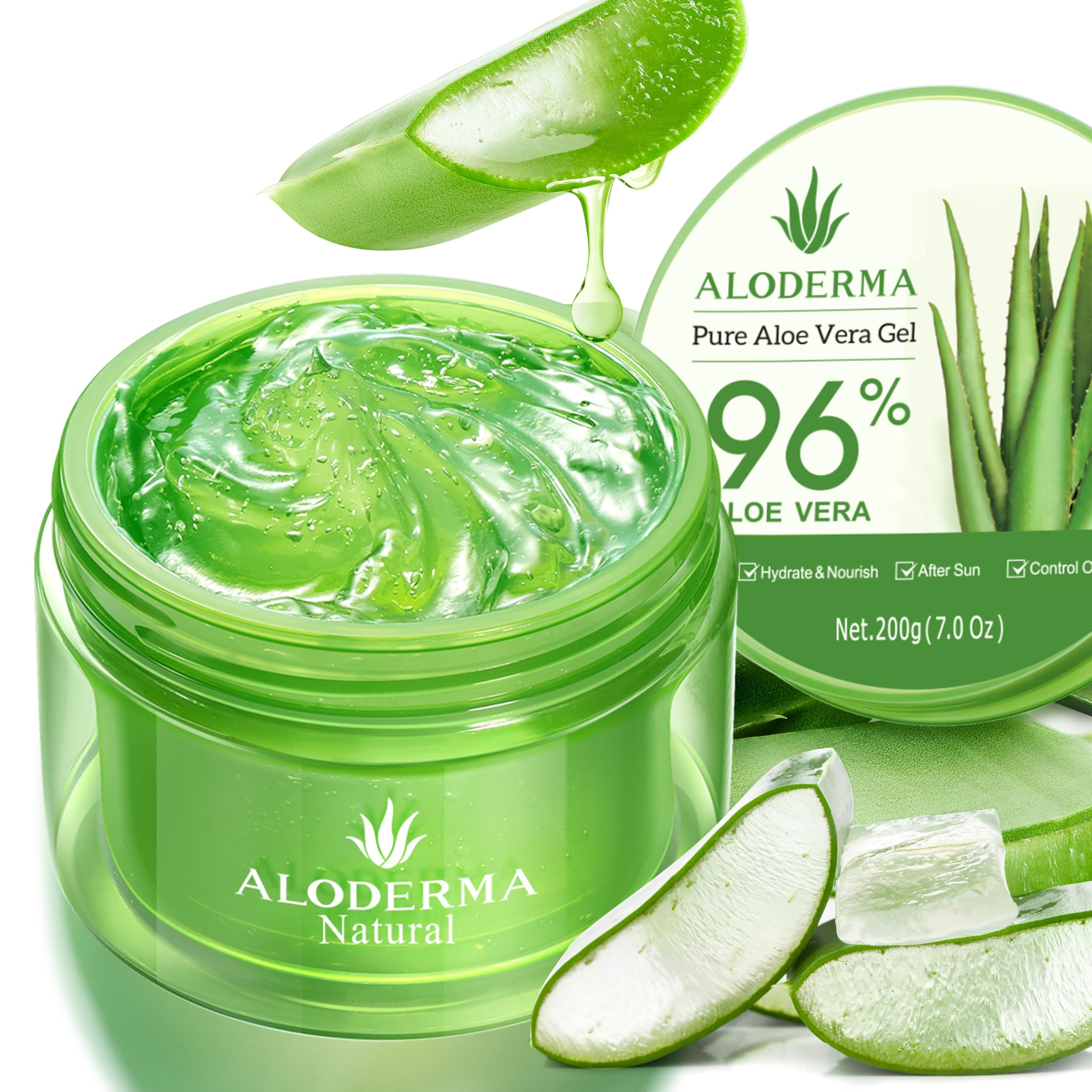 Aloderma Aloe Vera Gel Made within 12 Hours of Harvest with 96% Pure Organic Aloe Vera for Skin, ... | Amazon (US)