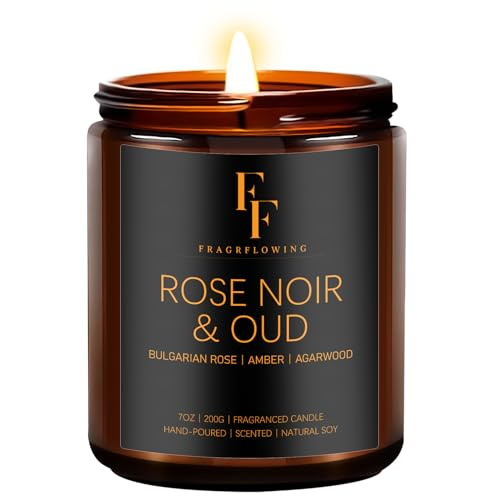 Rose Noir and Oud Candles for Home Scented Aromatherapy Candle, Scented Candles Gifts for Women Men, Amber Jar | Amazon (US)