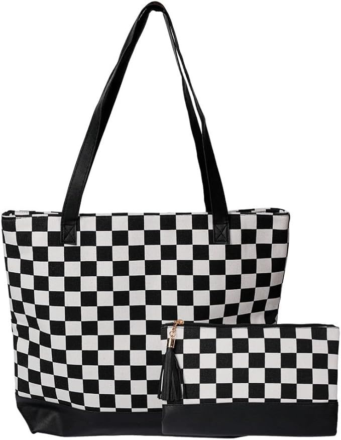 FASHLANLIKA Large Casual Canvas Shoulder Handbag Purse With Zipper for Women | Amazon (US)