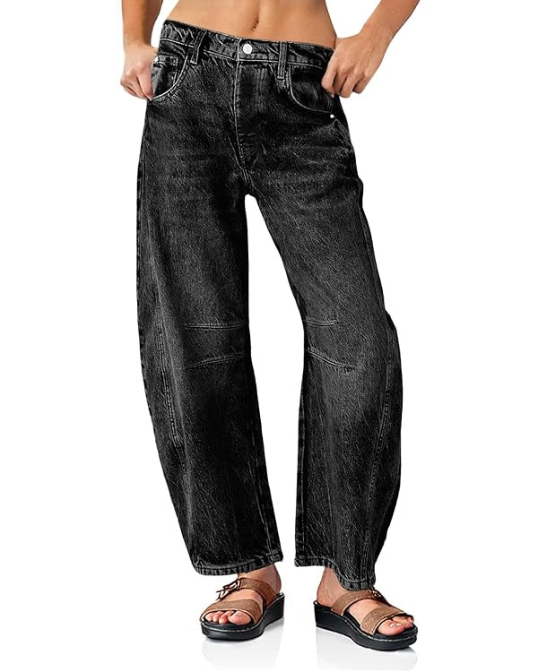 PLNOTME Boyfriend Jeans Baggy Wide Leg Ankle Pants | Amazon (US)