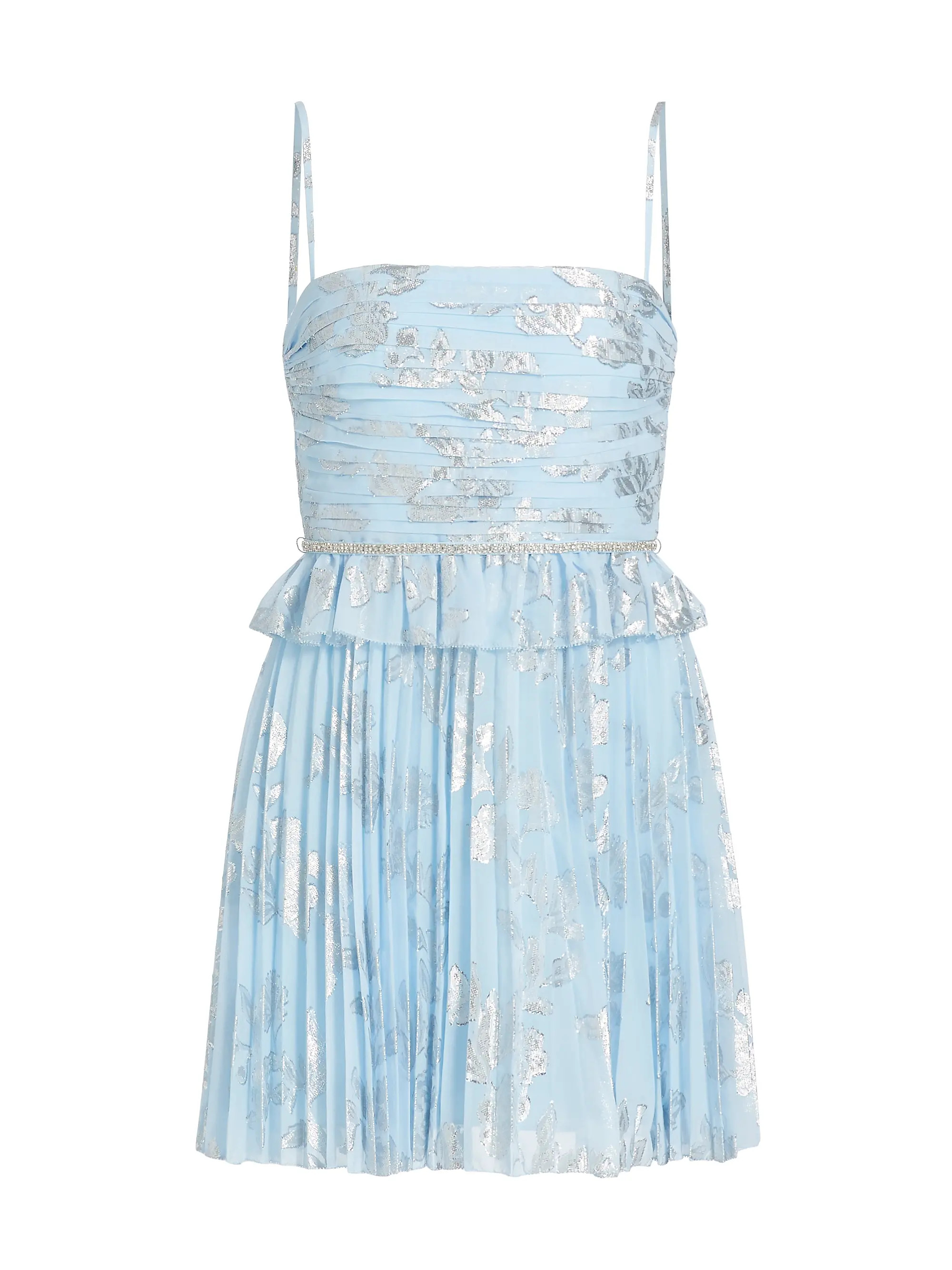Metallic Floral Ruffle Minidress | Saks Fifth Avenue
