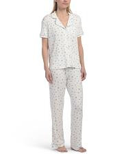 2pc Ditsy Floral Short Sleeve Notch Top And Pants Pajama Set | TJ Maxx