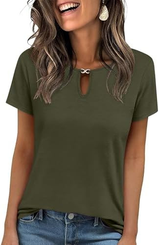 ANRABESS Womens Short Sleeve Tops Summer Tshirts Cute Keyhole Neck Casual Basic Tee Dressy Work 2... | Amazon (US)