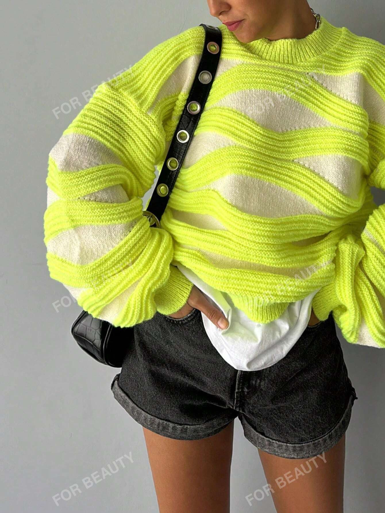 Autumn And Winter New Round Neck Wave Stripe Color Collision Long-Sleeved Knit Sweater Women Loos... | SHEIN