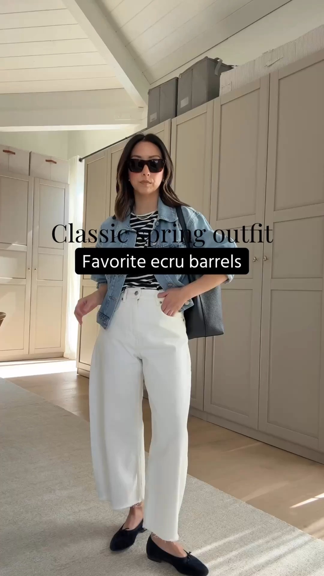 Spring Staples I Re-Wear Year After Year: Everlane Curve jeans AND AGOLDE Palmer denim jacket. I've been wearing these curve jeans for 3+ years. They're soft, not see-through, and a true high rise - I cut the hems. This denim jacket has the perfect fit: drop shoulder, roomy, cropped. The denim is so soft, too. Wearing a size xs. 


AGOLDE Palmer jacket xs
Kule stripe tee medium
Everlane curve jeans 26 - size up and cut hems
Madewell April flats 5.5
The Row Park tote medium navy 
Celine sunglasses 
Quince earrings
Dorsey James necklace 15"

Petite style, spring style, spring outfits, jeans, spring outfits 2026


#LTKPetite #LTKmomlife #LTKSaleAlert