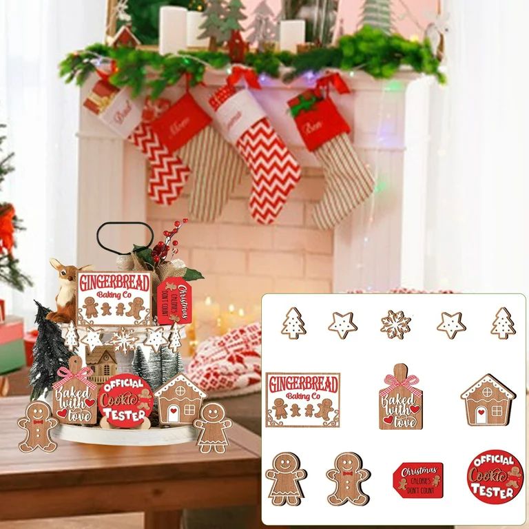 12PCS Wooden Tiered Tray Decor Christmas, Ginger Man Farmhouse Home Decor Wooden Signs, Holiday P... | Walmart (US)
