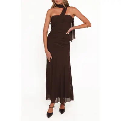 Petal & Pup Charly One-Shoulder Maxi Dress in Brown at Nordstrom, Size Large | Nordstrom