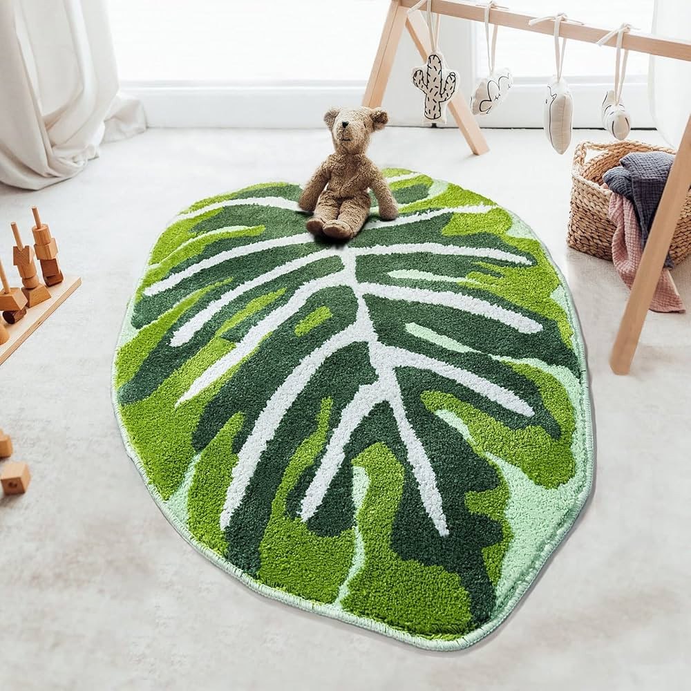 Kids Rug Green Leaf Area Rug for Nursery Cute Bath Mat Non Slip Small Preppy Carpet for Bedroom B... | Amazon (US)