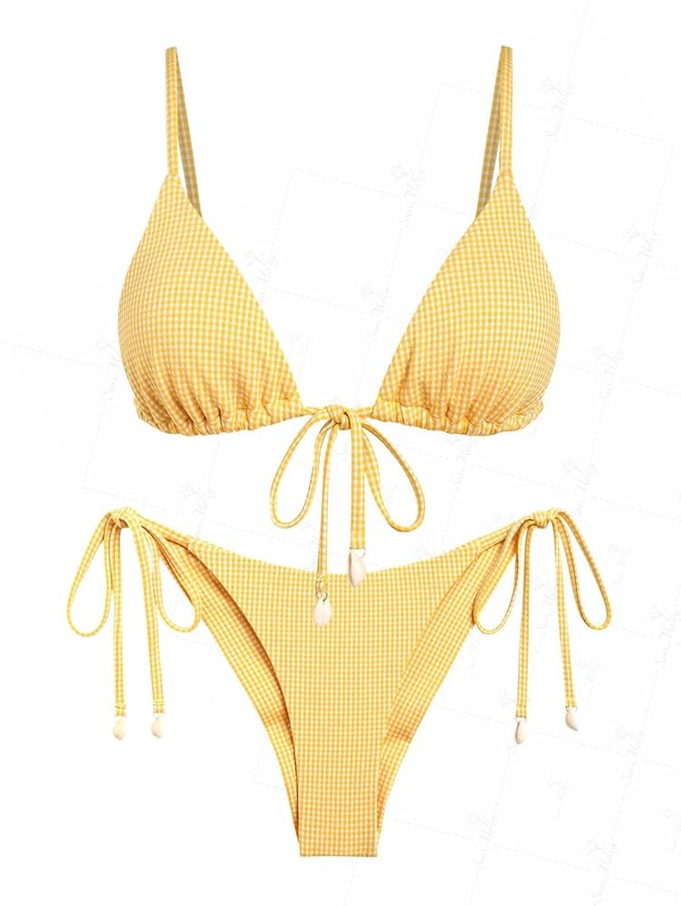 seamoly Contrast Color Red Gingham Spliced High Leg Cheeky Bikini Set | Amazon (US)