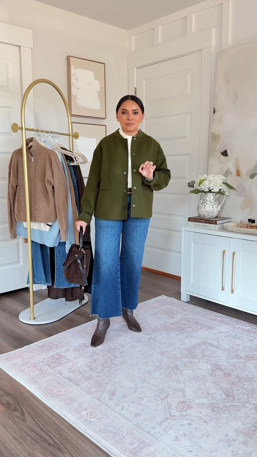 Green jacket size 4 - sized up a size for a roomy fit Sweater is old - similar linked Jeans size 0 petite - sized down one size, runs big in the waist Belt size small - sized up a size, runs small Dark brown boots size 5.5 TTS

#LTKootd #LTKPetite #LTKgrwm
