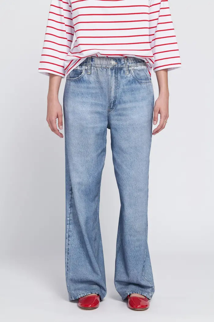 Printed Denim On Lightweight French Terry Wide-Leg Pants | Nordstrom