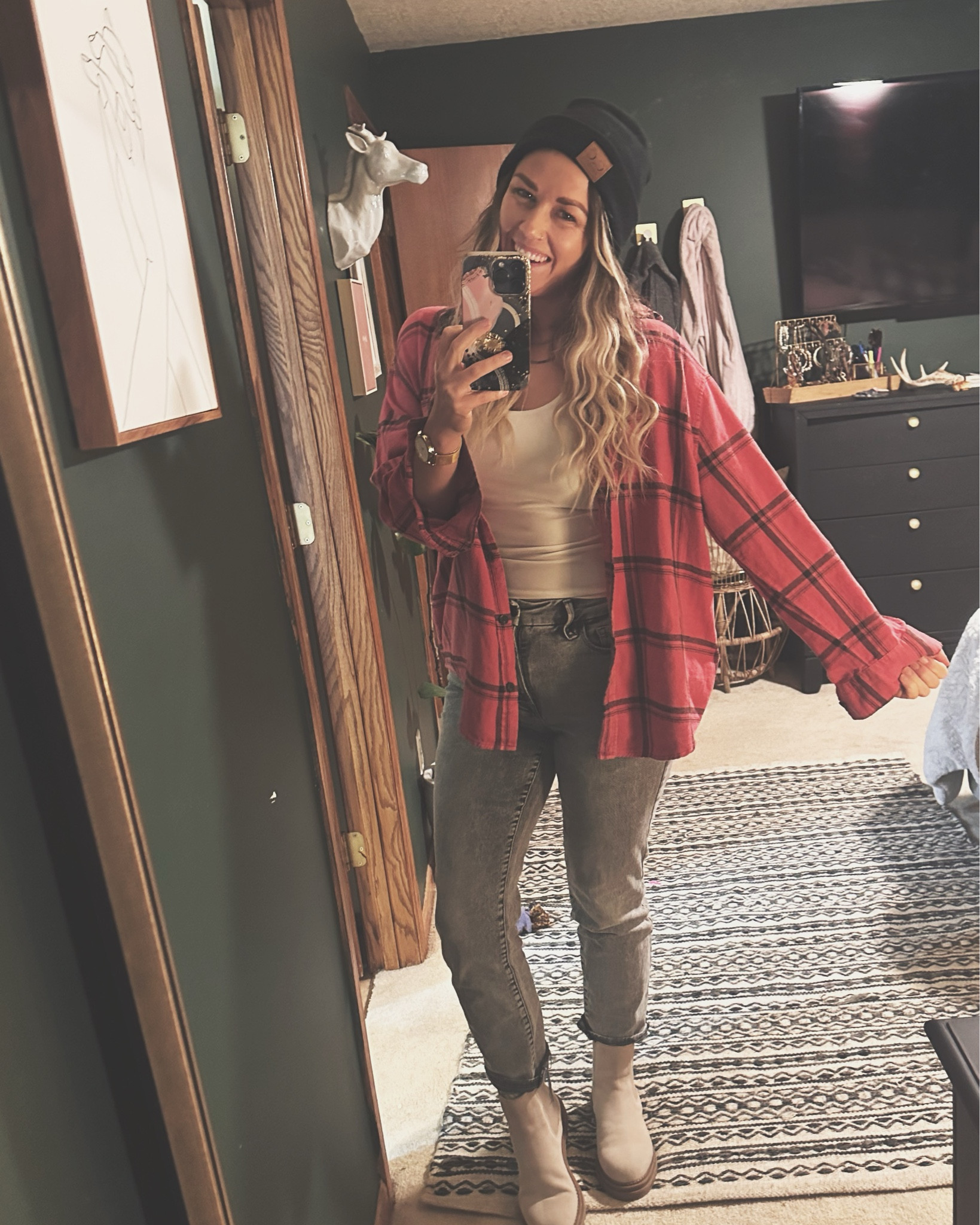 The perfect holiday top. It’s women’s so I’m wearing a med. 

Wear with jeans, joggers, leggins, shorts. So cute 

#LTKStyleTip #LTKSaleAlert #LTKHoliday