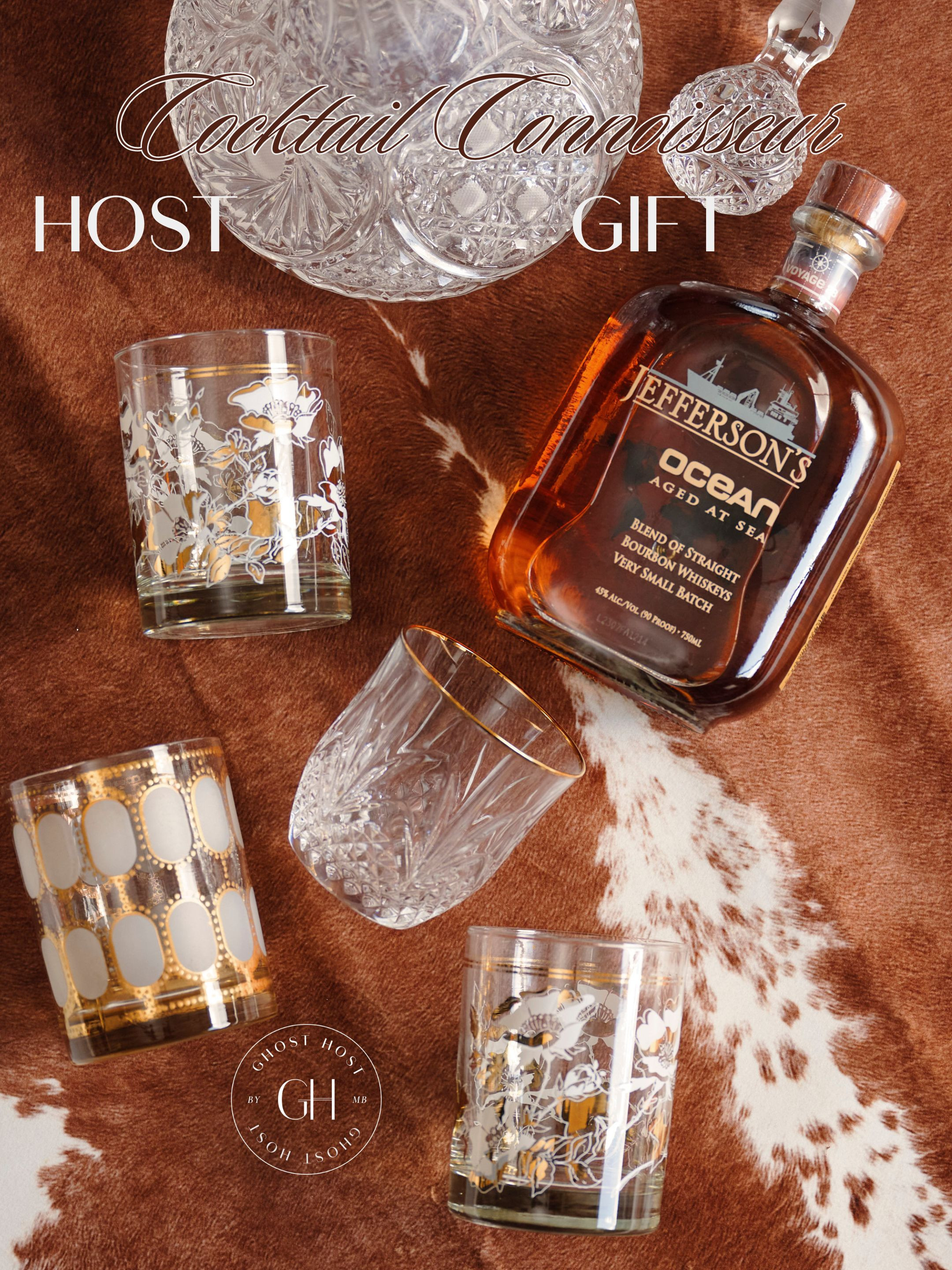 vintage rocks glasses or a crystal decanter paired with a bottle of bourbon is the perfect gift that invites you to sip and savor  

 
