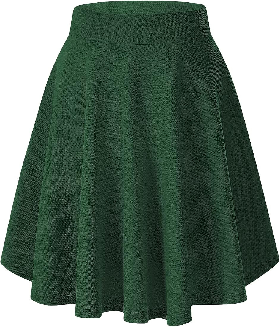 Women's Basic Versatile Stretchy Flared Casual Midi Skater Skirt | Amazon (US)