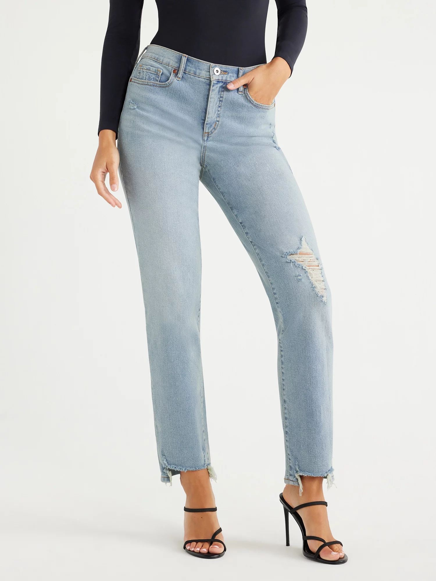 Sofia Jeans Women's Beatrix Slouchy Boyfriend Mid Rise Distressed Jeans, 27" Inseam, Sizes 0-18 | Walmart (US)