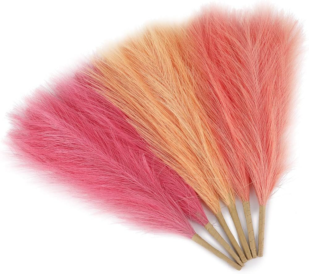 Veneloo Pampas Grass Orange Pink Decor 6Pcs, Faux Colorful Pampas Grass 17.7 Inch Artificial Shor... | Amazon (US)
