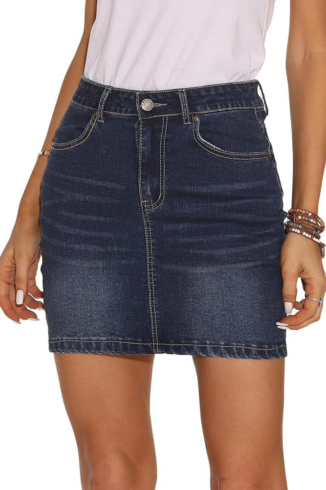 GUANYY Womens Mini Denim Skirt-Casual Stretch Slim Fit High Waisted Jean Skirts | Amazon (US)