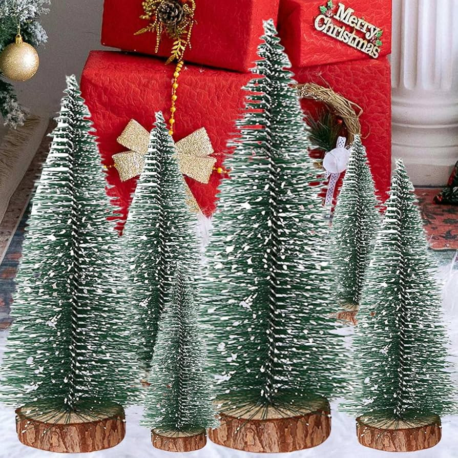 6PCS Mini Christmas Trees, Artificial Small Bottle Brush Trees Miniature Pine Trees with Snow and... | Amazon (US)
