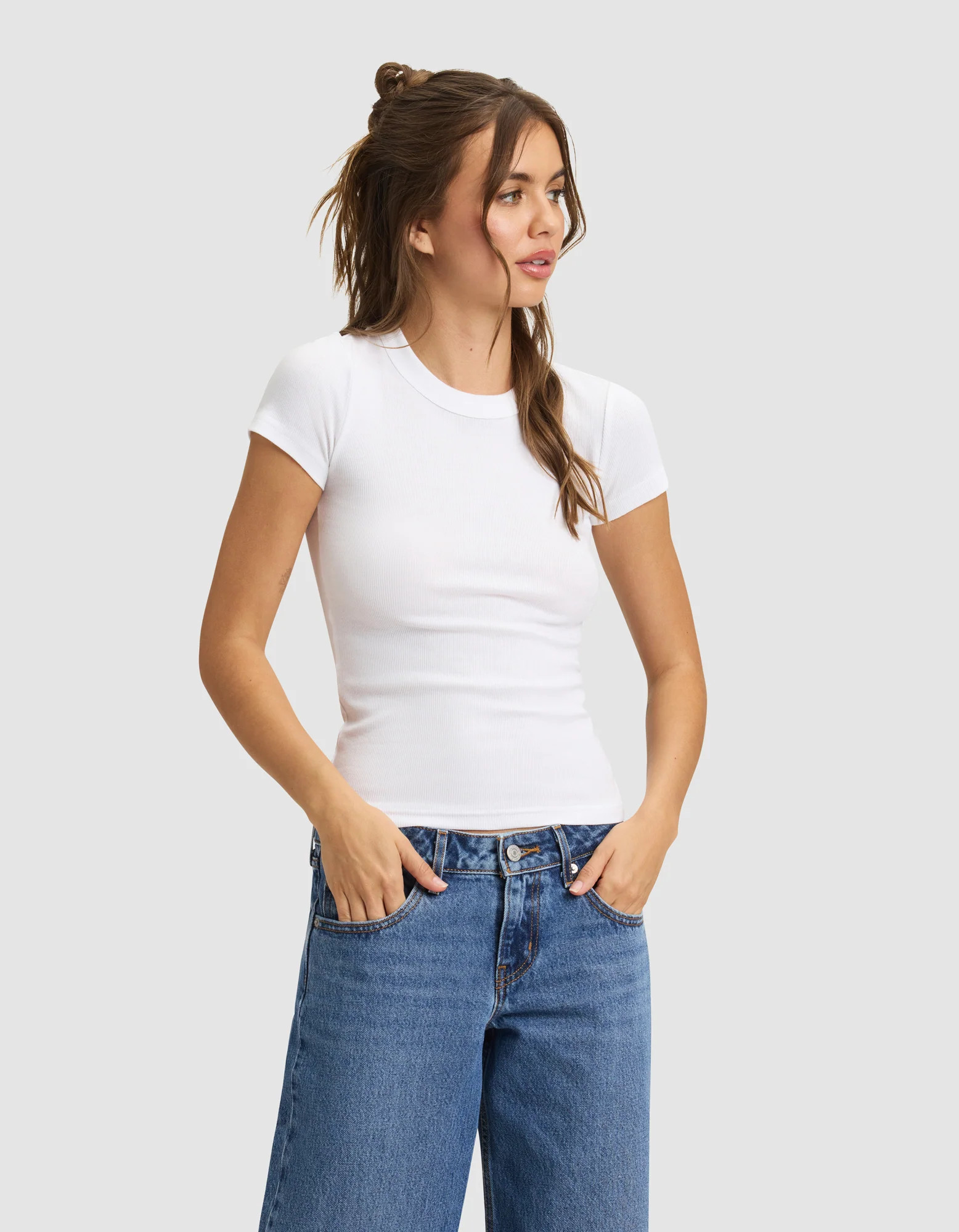 Women's Fine Ribbed T-Shirt in White (Size: Medium) - Cozy Earth | Cozy Earth